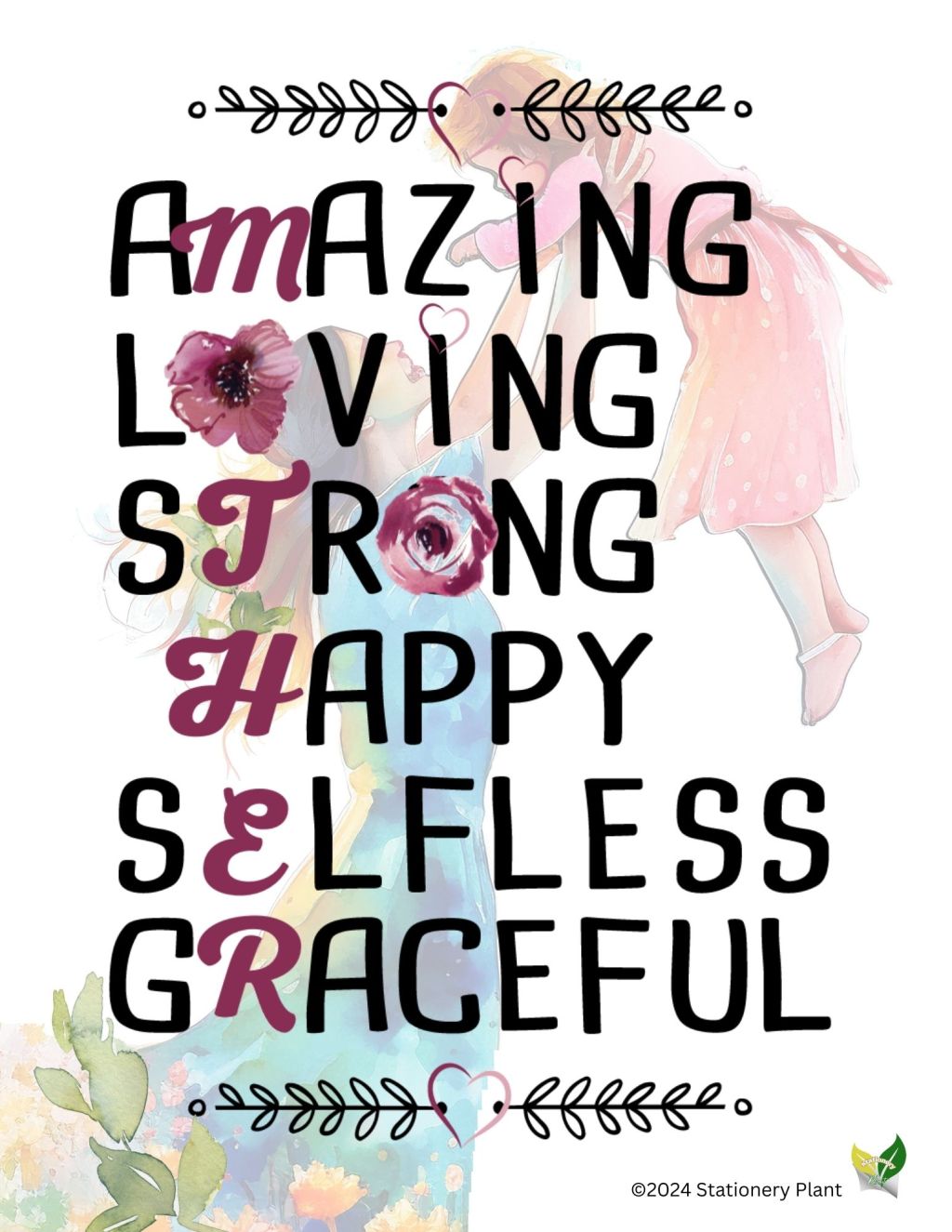 word poem with mother child watercolor background